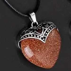 Gold Sandstone Natural Gemstone Heart Pendant Necklace Healing Gemstone Pendant